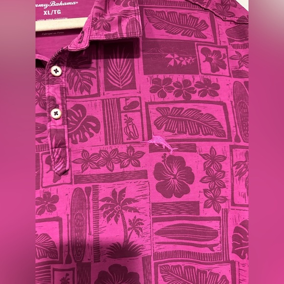Tommy Bahama Mens tiki Hawaiian Lido Beach Club Golf Polo Shirt Magenta XL - Picture 5 of 5